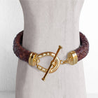Aristo - 14K Gold Vermeil Brown Leather Horseshoe Bracelet: Medium
