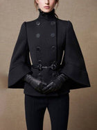 Urban Flared Solid Color Stand Collar Jackets: BLACK / S