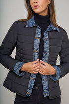 Beige Denim Detail Puffer Jacket