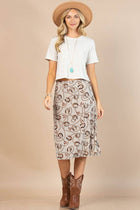 HORSESHOE PRINT MESH MIDI SKIRT: Khaki / Contemporary / L