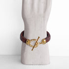 Aristo - 14K Gold Vermeil Brown Leather Horseshoe Bracelet: Medium
