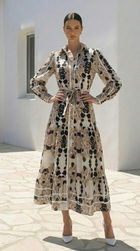 Floral Print Tiered Maxi Dress – Black, Beige &amp; Cream