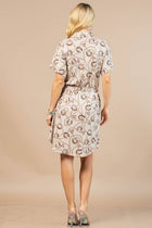 On order- HORSESHOE PRINT BUTTON DOWN KNIT DRESS: Khaki / Contemporary