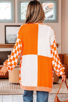 Checker Open Front Drop Shoulder Cardigan - Brown