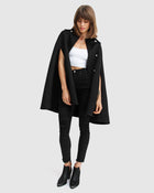 Black Double breasted Wool Blend Cape: S-M M-L