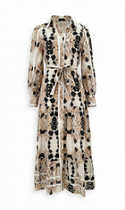 Floral Print Tiered Maxi Dress – Black, Beige &amp; Cream