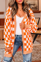 Checker Open Front Drop Shoulder Cardigan - Orange