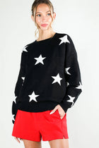 Star Accent Crew Neck Long Sleeve Knitted Sweater - Grey