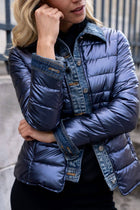 Metallic and Denim Jean jacket: Navy Blue