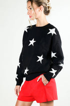 On Order -Star Accent Crew Neck Long Sleeve Knitted Sweater