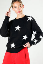 Star Accent Crew Neck Long Sleeve Knitted Sweater - Grey