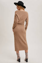 One Shoulder Off Side Slit Midi Knit Sweater Dress - Oatmeal