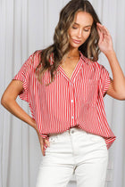 Collared Short Roll-Up Sleeve Button-Down Shirt VT83098: Brown / M