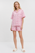 Delicate Horse Woodblock Cotton Shortie Pyjama Set – Soft Pink