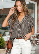 Collared Short Roll-Up Sleeve Button-Down Shirt: Navy