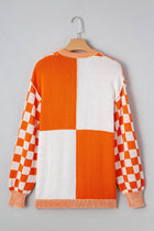 Checker Open Front Drop Shoulder Cardigan - Orange