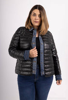 Plus Size Metallic Padded Jacket: Navy Blue