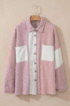Colorblock Houndstooth Textured Patchwork Shacket - Chocolate & cream