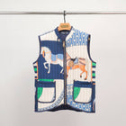 Sleeveless quilted jacket with horse print