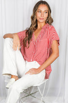 Collared Short Roll-Up Sleeve Button-Down Shirt VT83098: Brown / M
