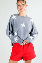 On Order -Star Accent Crew Neck Long Sleeve Knitted Sweater