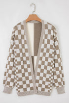 Checker Open Front Drop Shoulder Cardigan - Orange