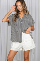 Collared Short Roll-Up Sleeve Button-Down Shirt: Navy