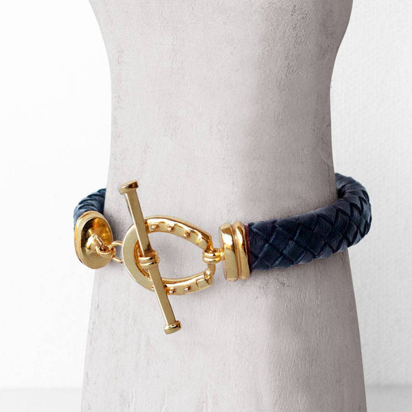 Aristo - 14K Gold Vermeil Black Leather Horseshoe Bracelet: