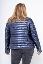 Plus Size Metallic Padded Jacket: Navy Blue