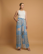 Wide equestrian print pants in viscose and silk - Yellow