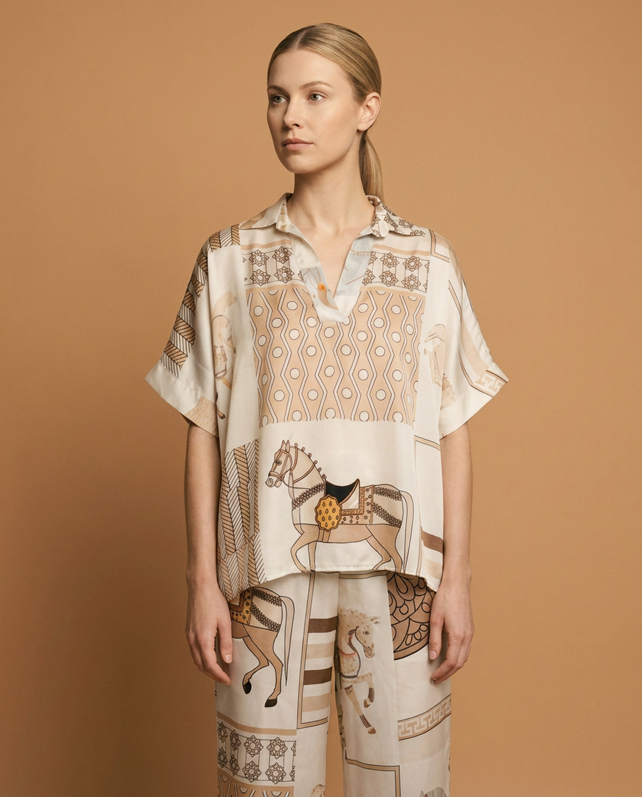 Printed Satin Tunic with a Flowing Cut