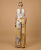 Wide equestrian print pants in viscose and silk - Yellow