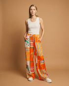 Wide equestrian print pants in viscose and silk - Yellow