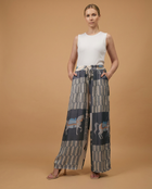 Wide equestrian print pants in viscose and silk - Yellow