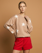 Star Accent Crew Neck Long Sleeve Knitted Sweater - Taupe