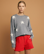 Star Accent Crew Neck Long Sleeve Knitted Sweater - Taupe