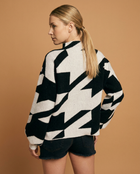 Houndstooth Mock Neck Loose Fit Knit Sweater - Taupe