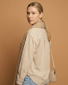 Houndstooth Corduroy Patchwork Flap Pocket Shacket - Parchment