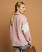 Colorblock Houndstooth Textured Patchwork Shacket - Pink