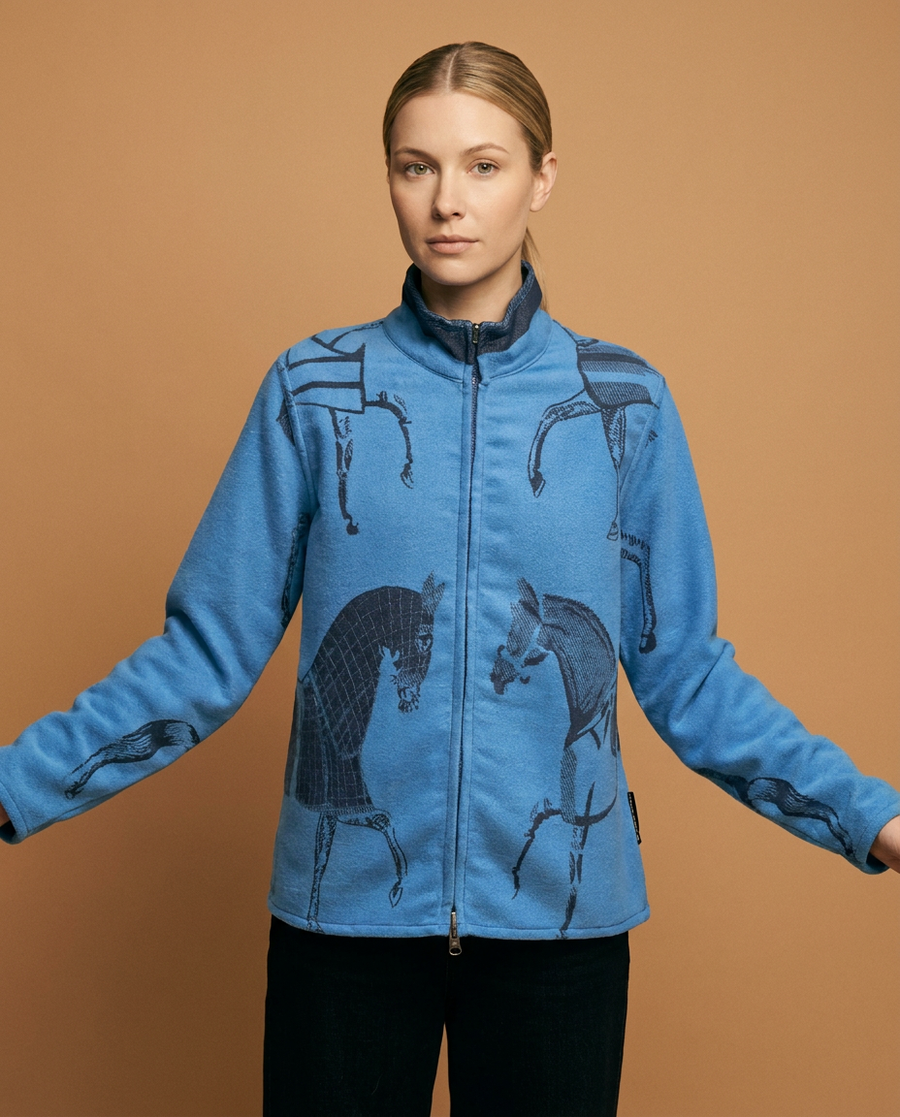 Equestrian Blue / Black Trotter Reversible Zipper Sweater